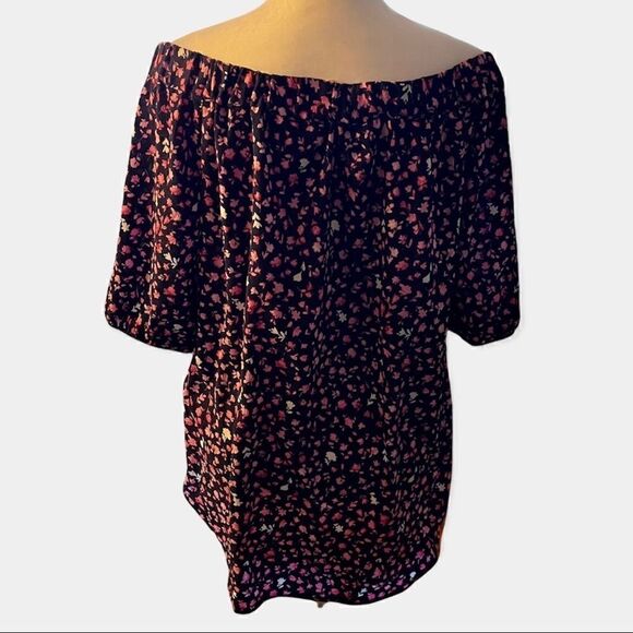 Michael Kors Floral Off-Shoulder Blouse - Black and Pink - Picture 1 of 9